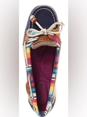 Sperry Navy Canvas Moccasins with Multicolor Stripe Trim